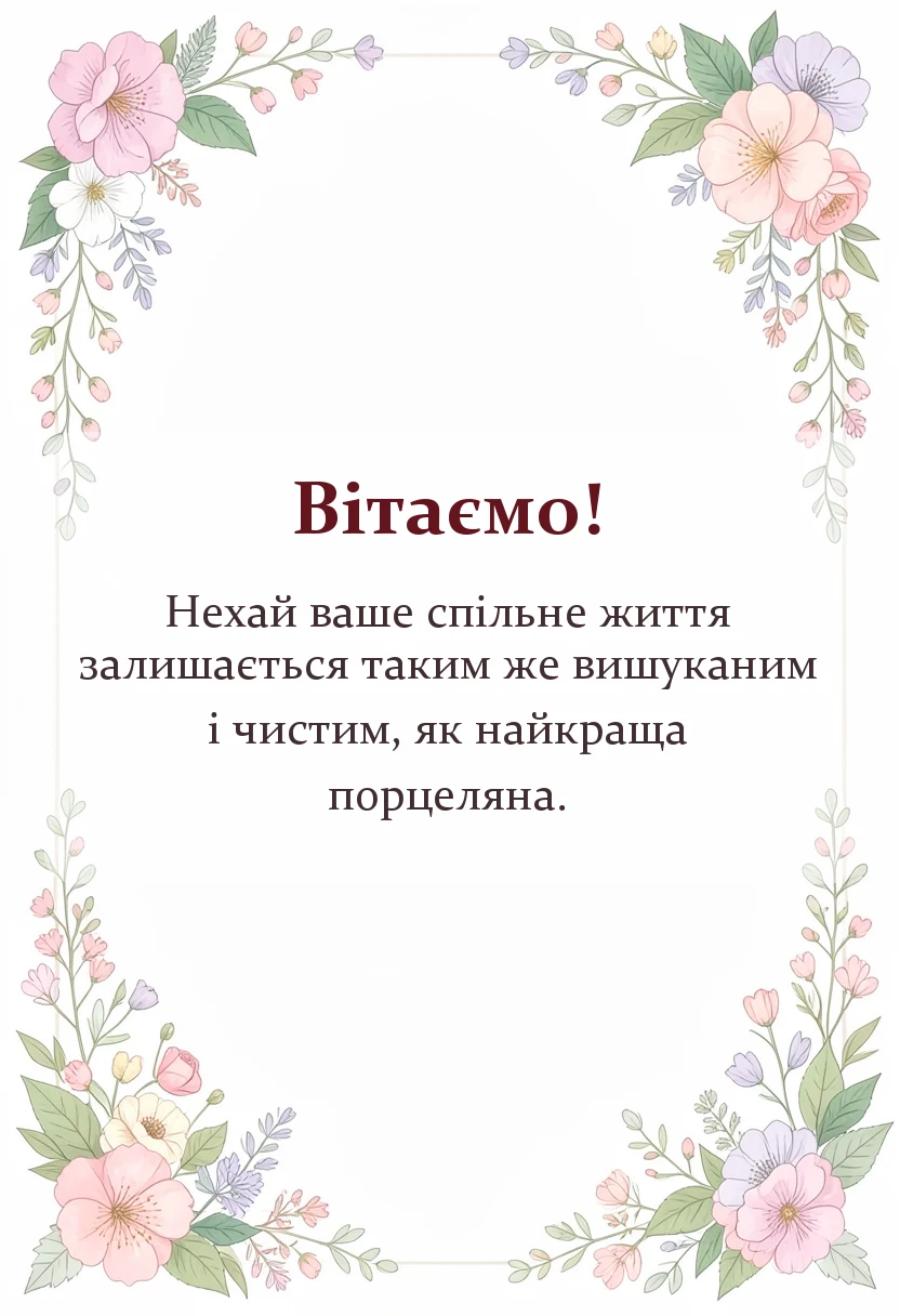 листівка з побажанням - привітання на фарфорове весілля