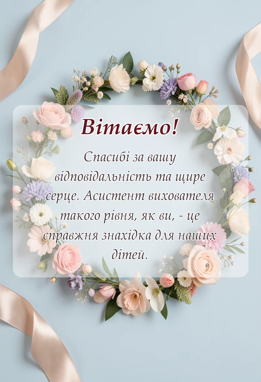 листівка з побажанням - подяка асистенту вихователя