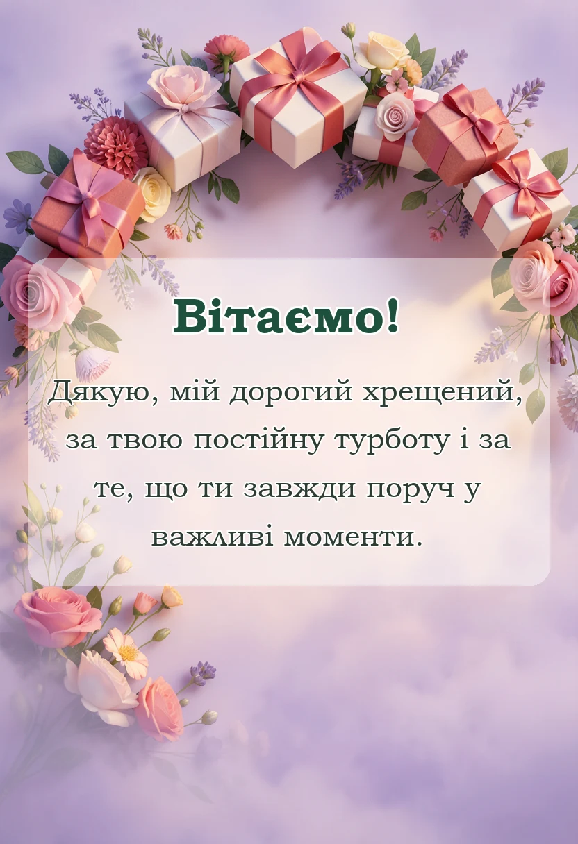 унікальна листівка - слова вдячності хрещеному батьку