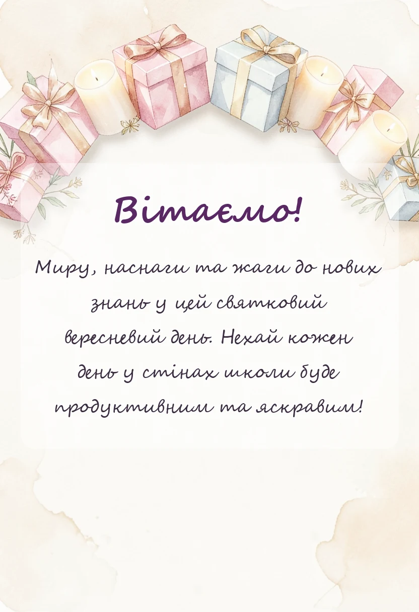 листівка з побажанням - вітання зі святом першого вересня