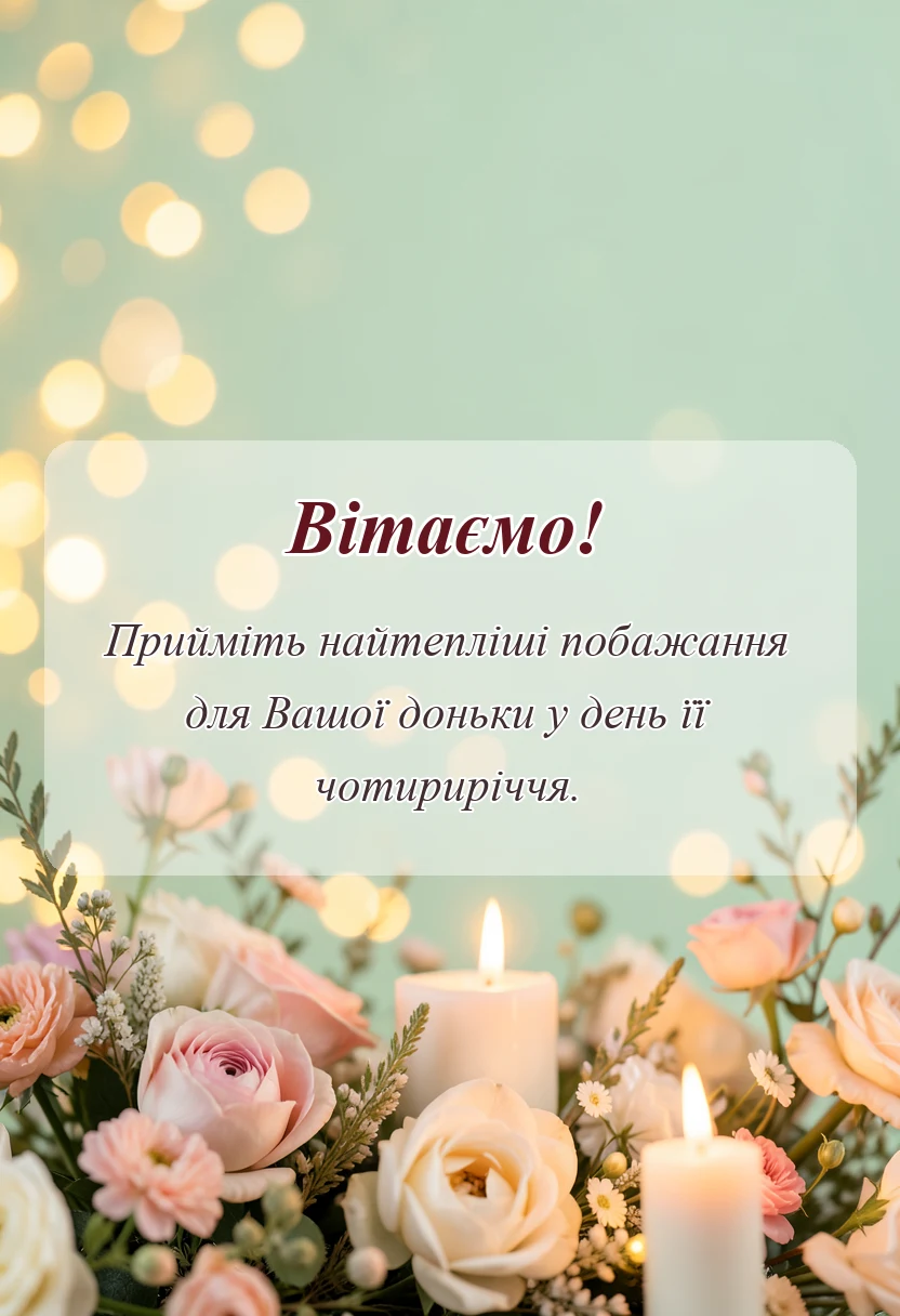 вітальна листівка - привітання з днем народження 4 роки дівчинці