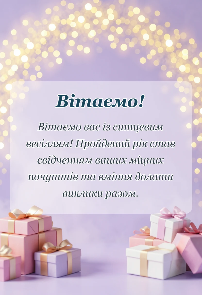 святкова картинка: привітання з річницею весілля 1 рік