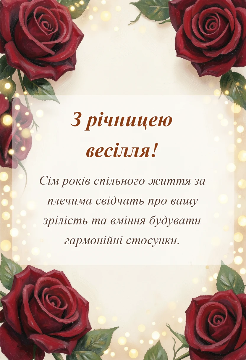 святкова картинка: привітання з сьомою річницею весілля