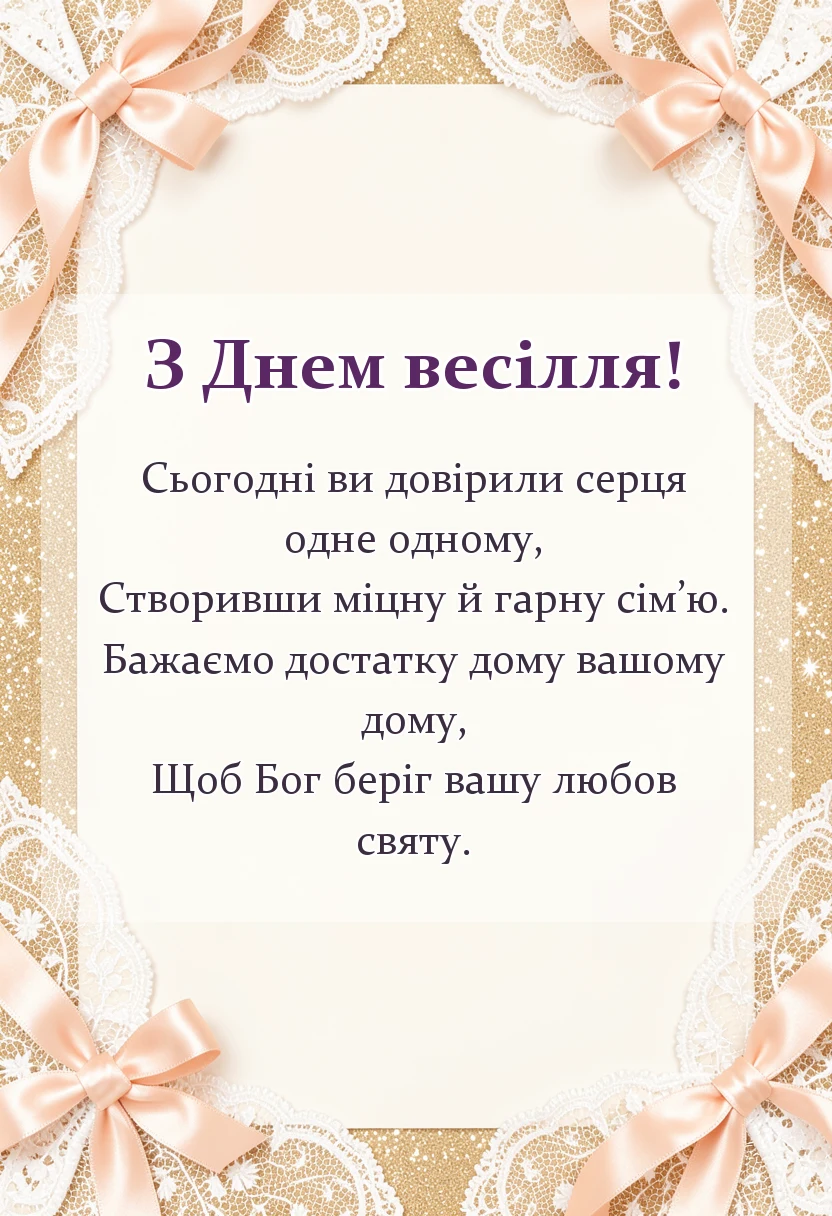 вітальна листівка - короткі привітання з весіллям вірші