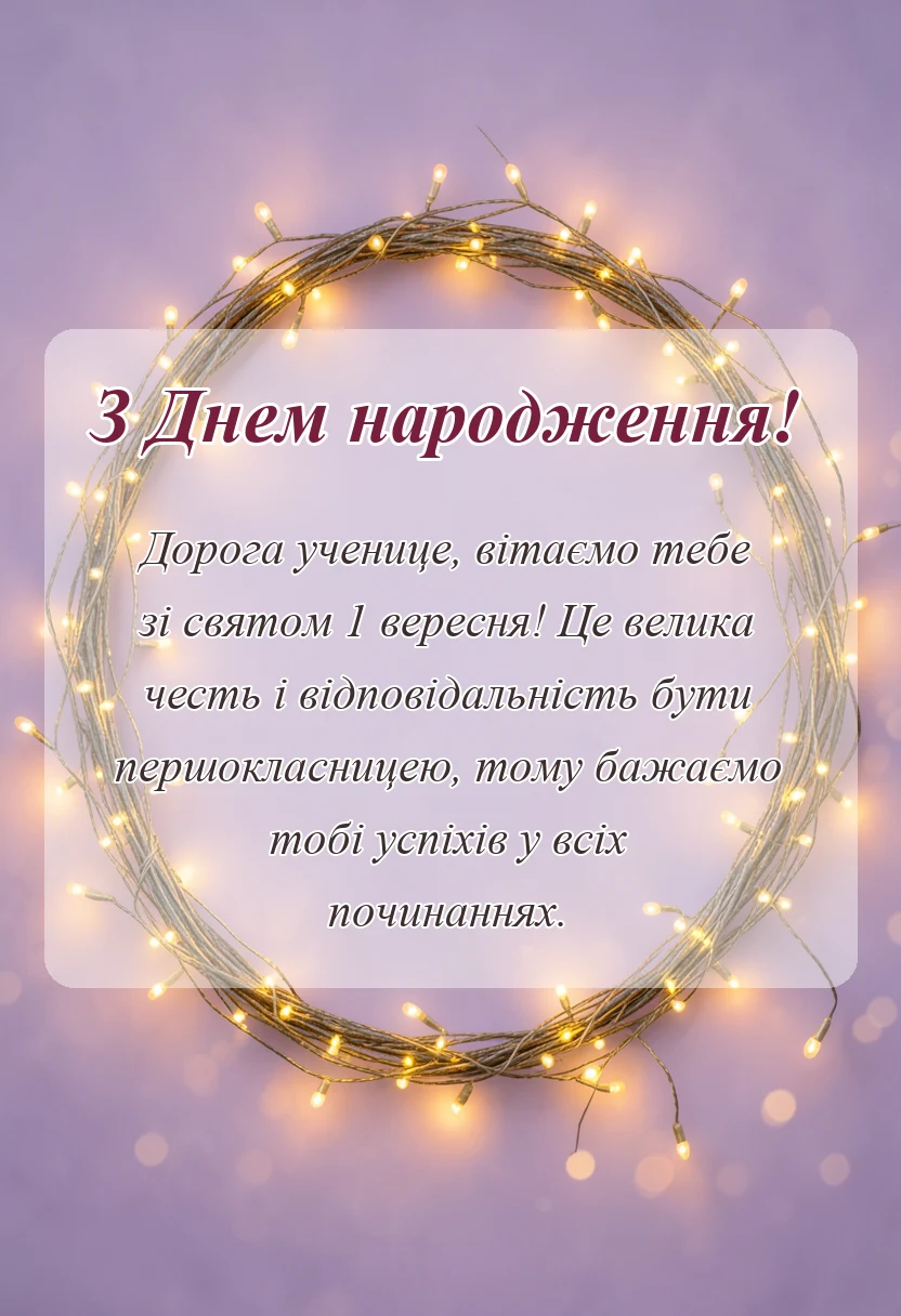 унікальна листівка - побажання першокласниці