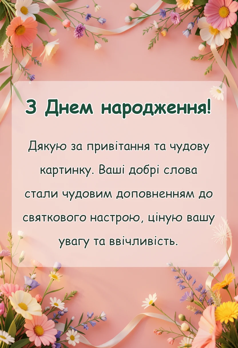 святкова картинка: дякую за привітання картинки та листівки у відповідь своїми словами