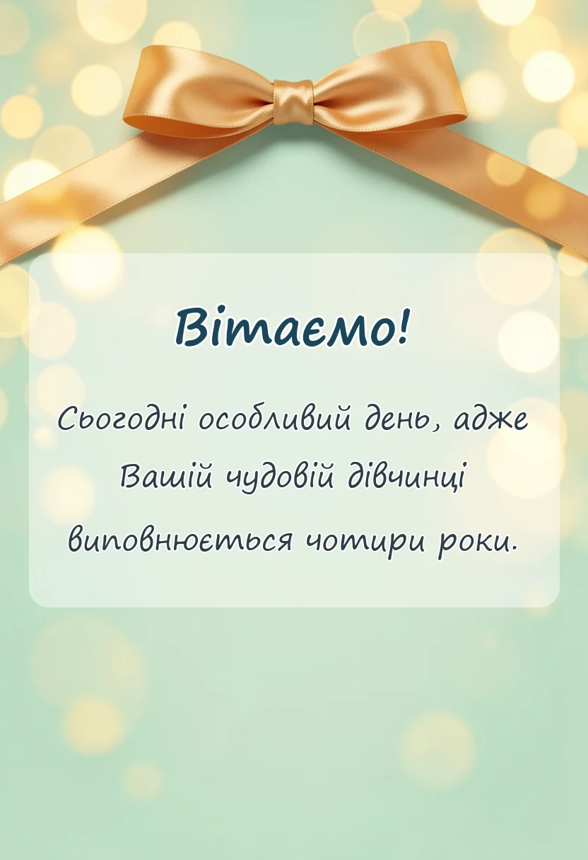 вітальна листівка - привітання з днем народження 4 роки дівчинці