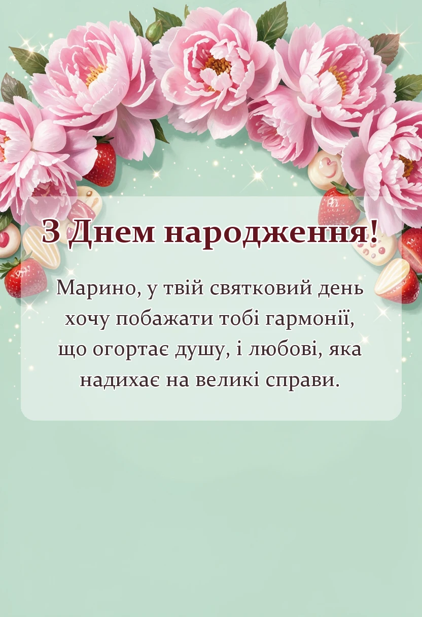 вітальна листівка - привітання з днем народження марині