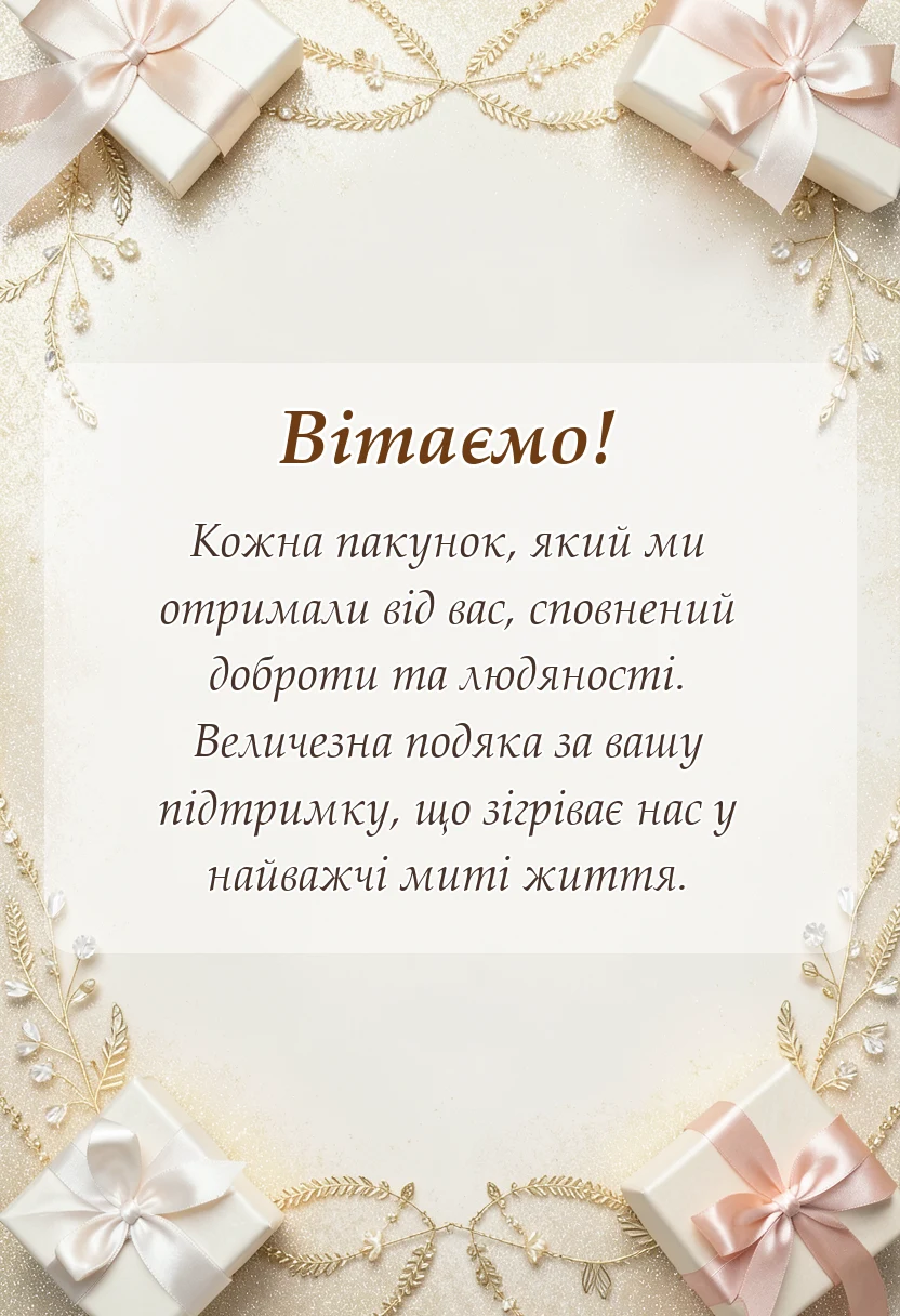 вітальна листівка - слова вдячності за гуманітарну допомогу