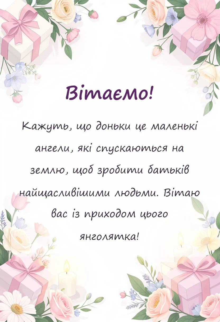 вітальна листівка - прикольні привітання з народженням донечки своїми словами