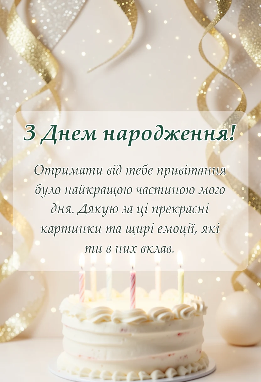 вітальна листівка - дякую за привітання картинки та листівки у відповідь своїми словами