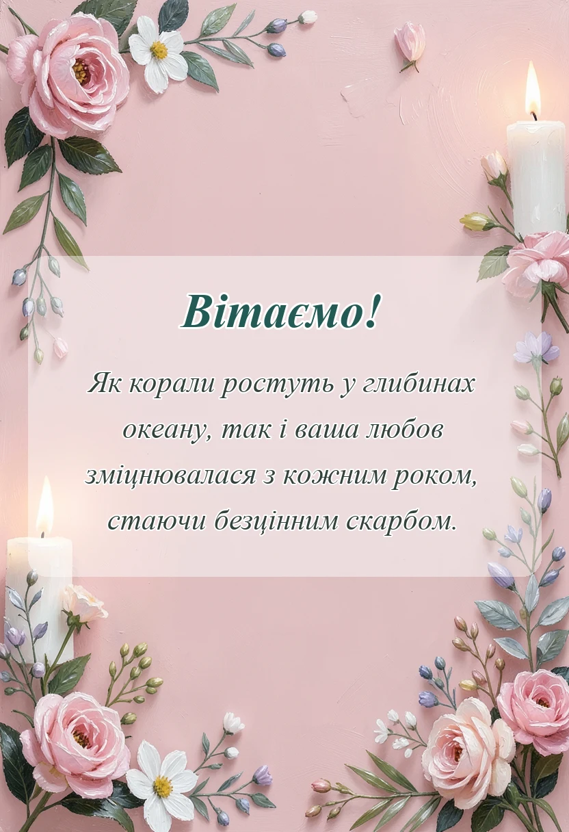 красива листівка: привітання з 35 років весілля