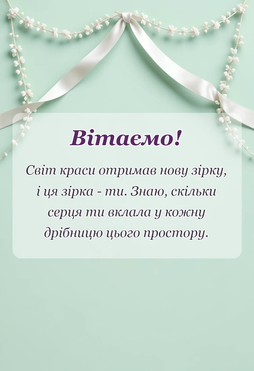 листівка з побажанням - привітання з відкриттям салону своїми словами