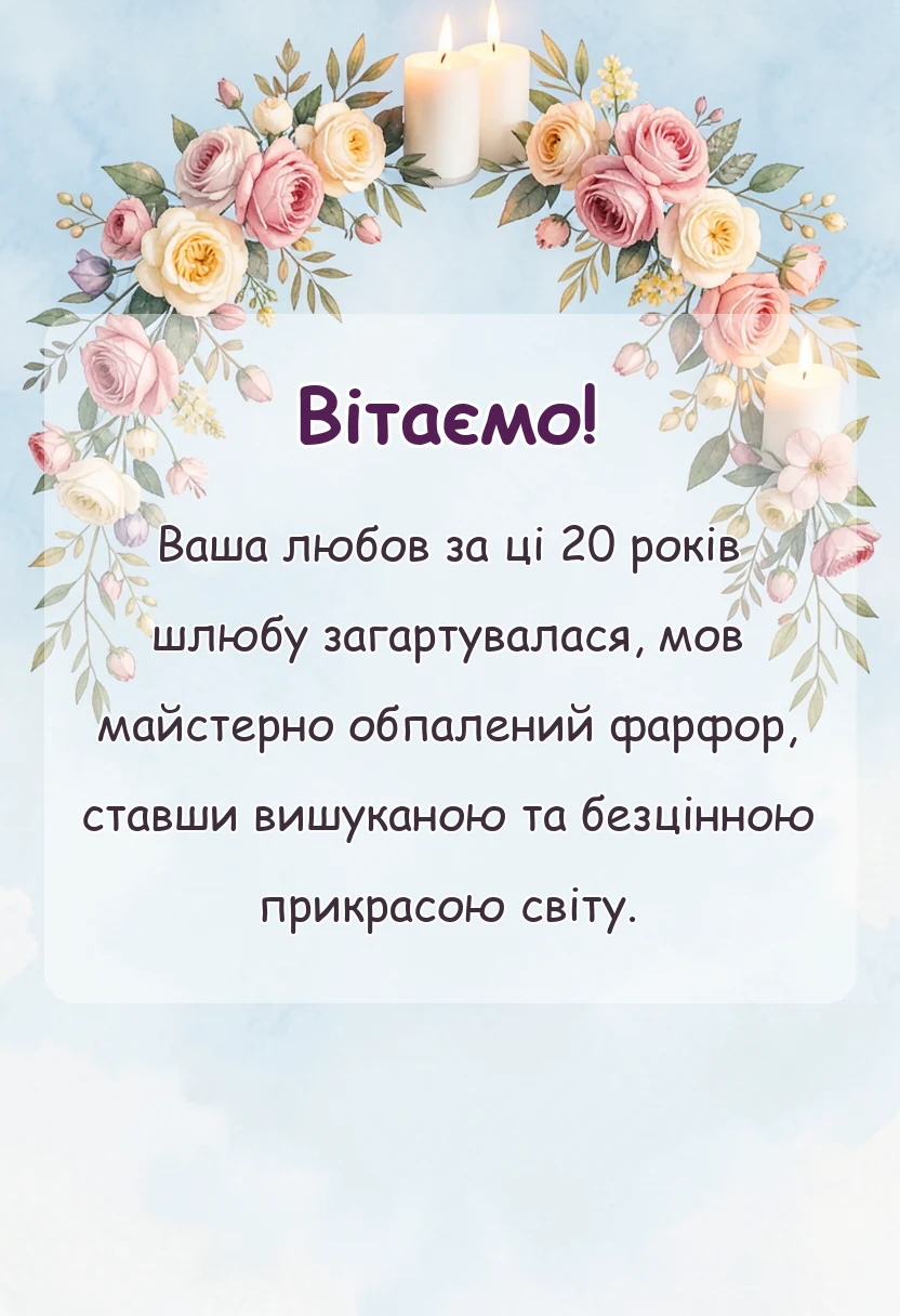 вітальна листівка - привітання на фарфорове весілля