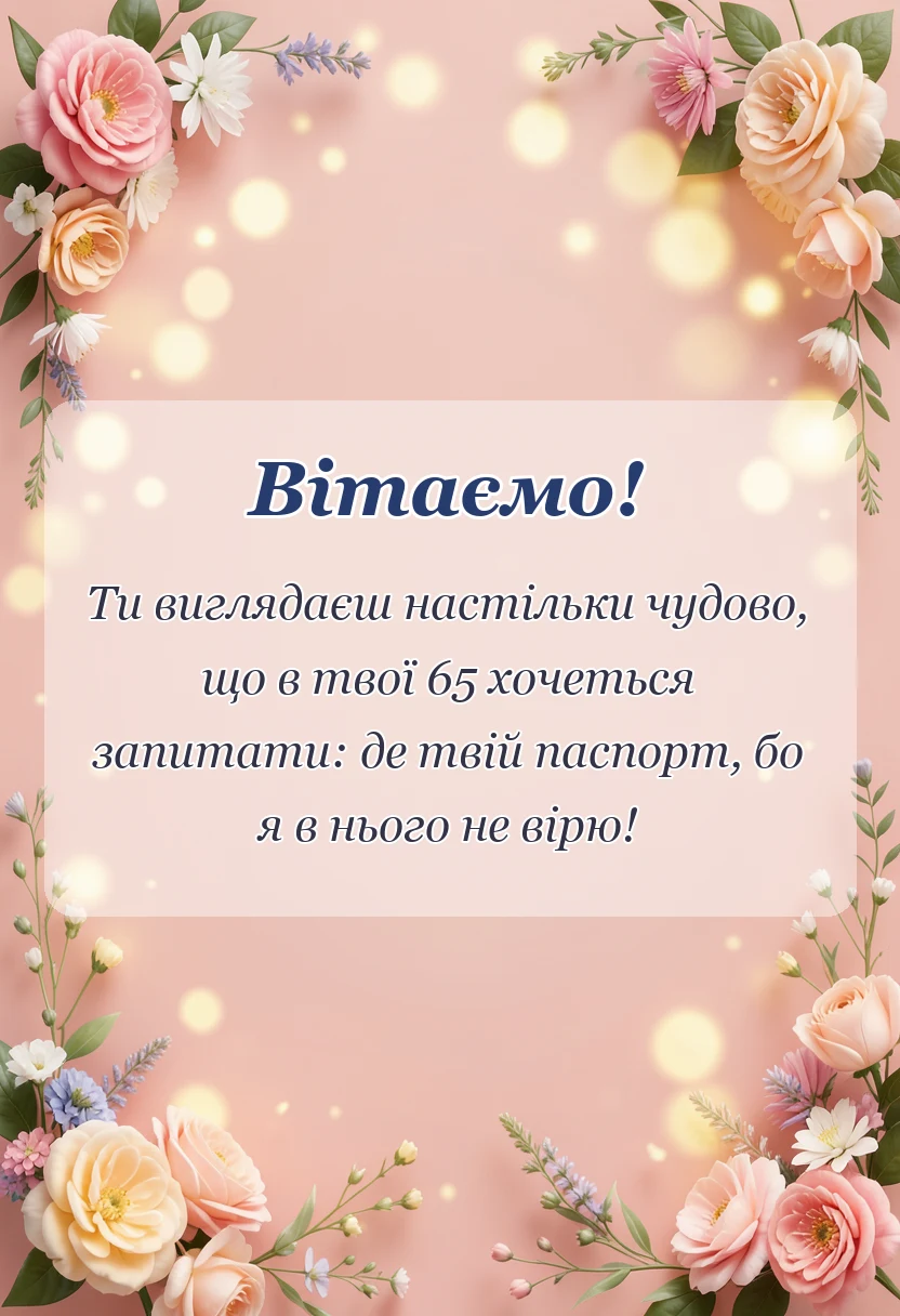 листівка з побажанням - привітання з 65-річчям жінці
