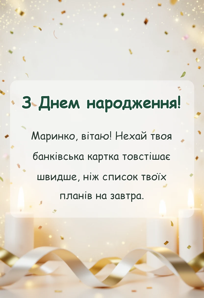 вітальна листівка - привітання з днем народження марина
