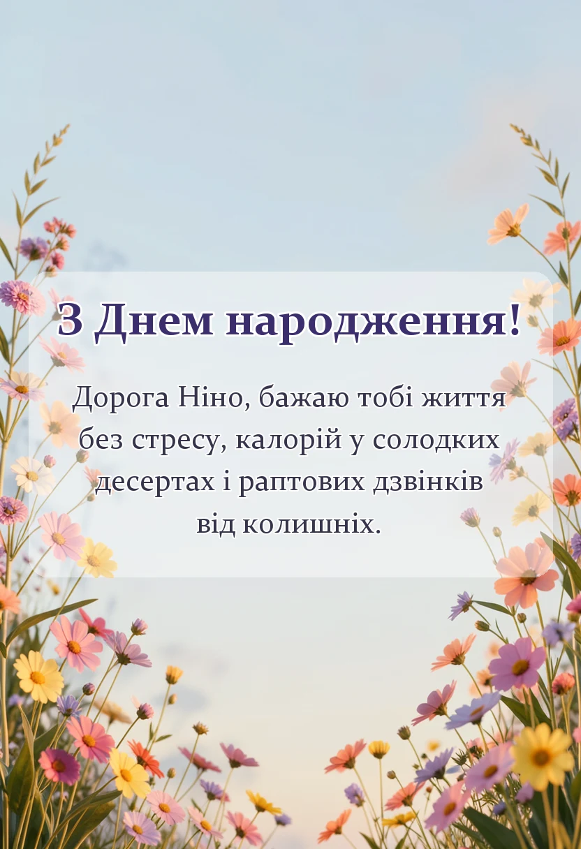 святкова картинка: привітання з днем народження ніна