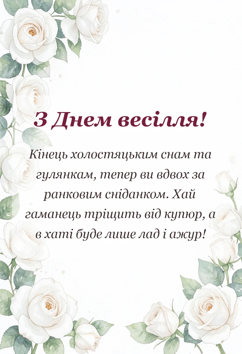 святкова картинка: короткі привітання з весіллям вірші
