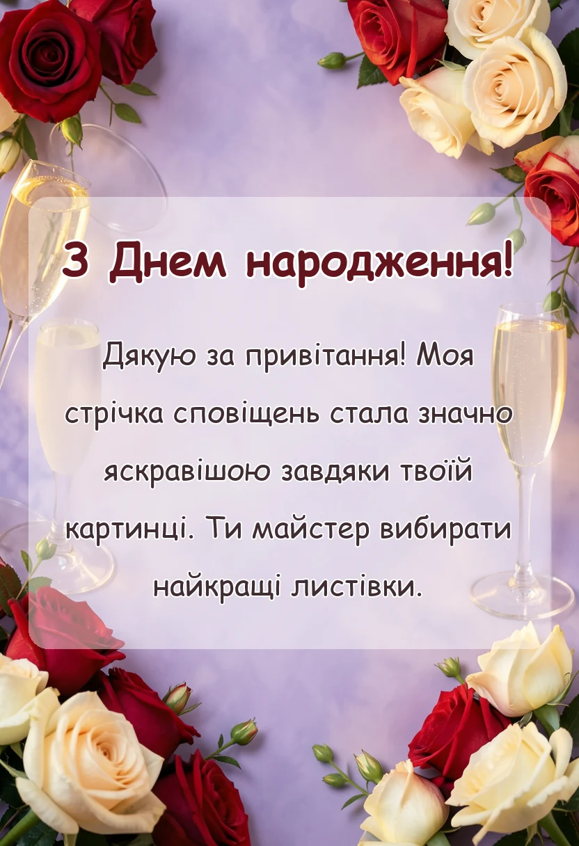святкова картинка: дякую за привітання картинки та листівки у відповідь своїми словами