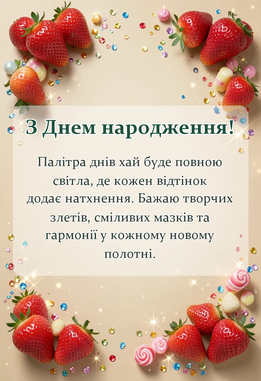 листівка з побажанням - привітання з днем народження художнику