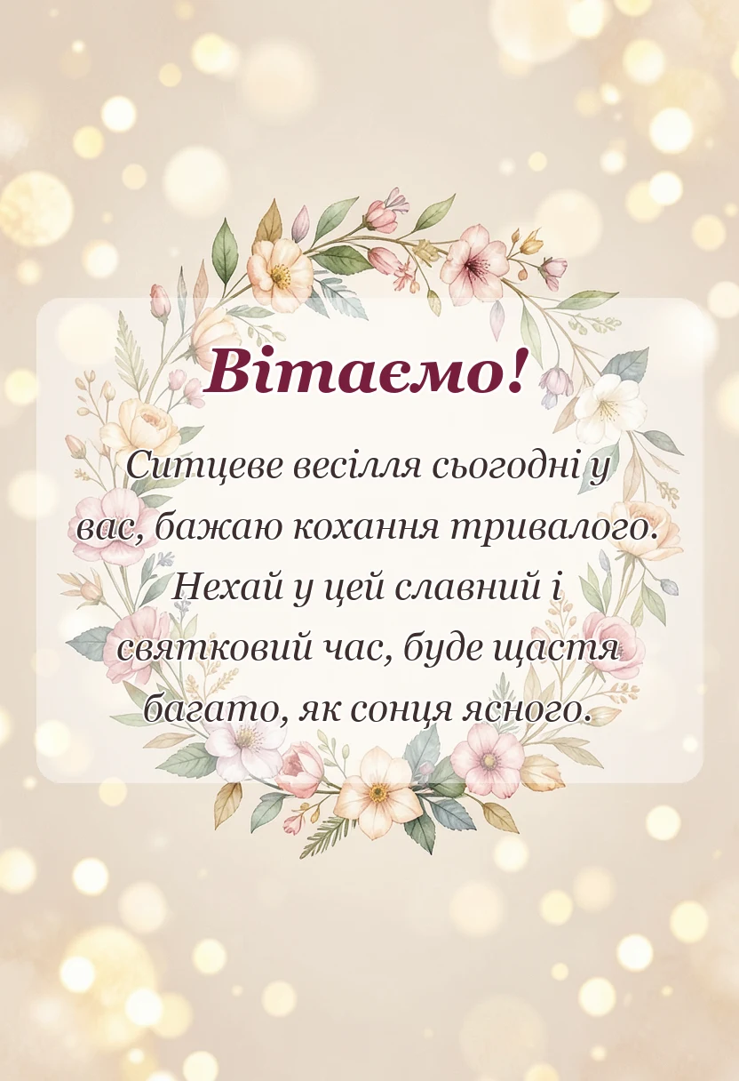 вітальна листівка - привітання з річницею весілля 1 рік