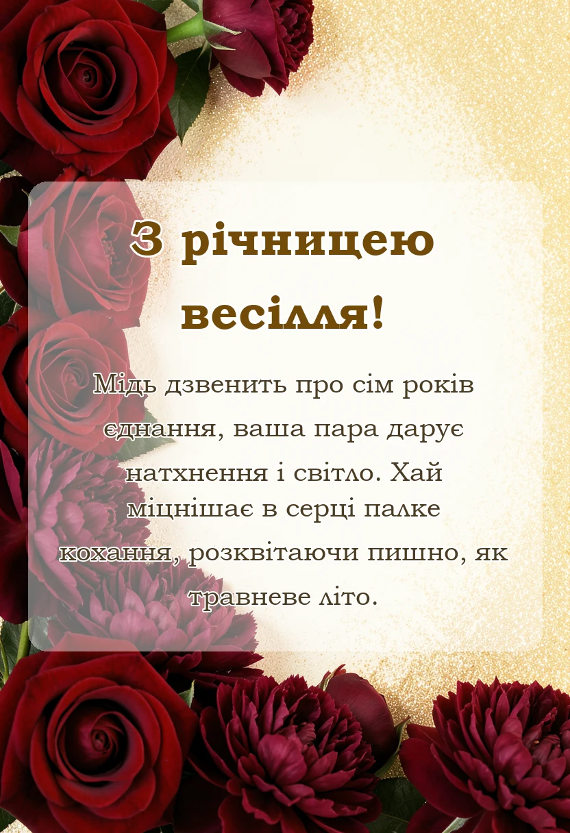 листівка з побажанням - привітання з сьомою річницею весілля