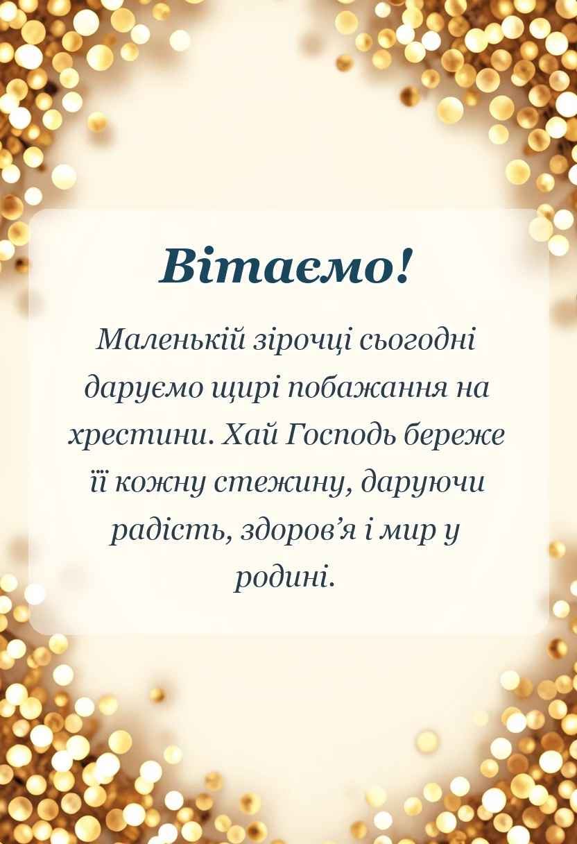 вітальна листівка - привітання з хрестинами дівчинки