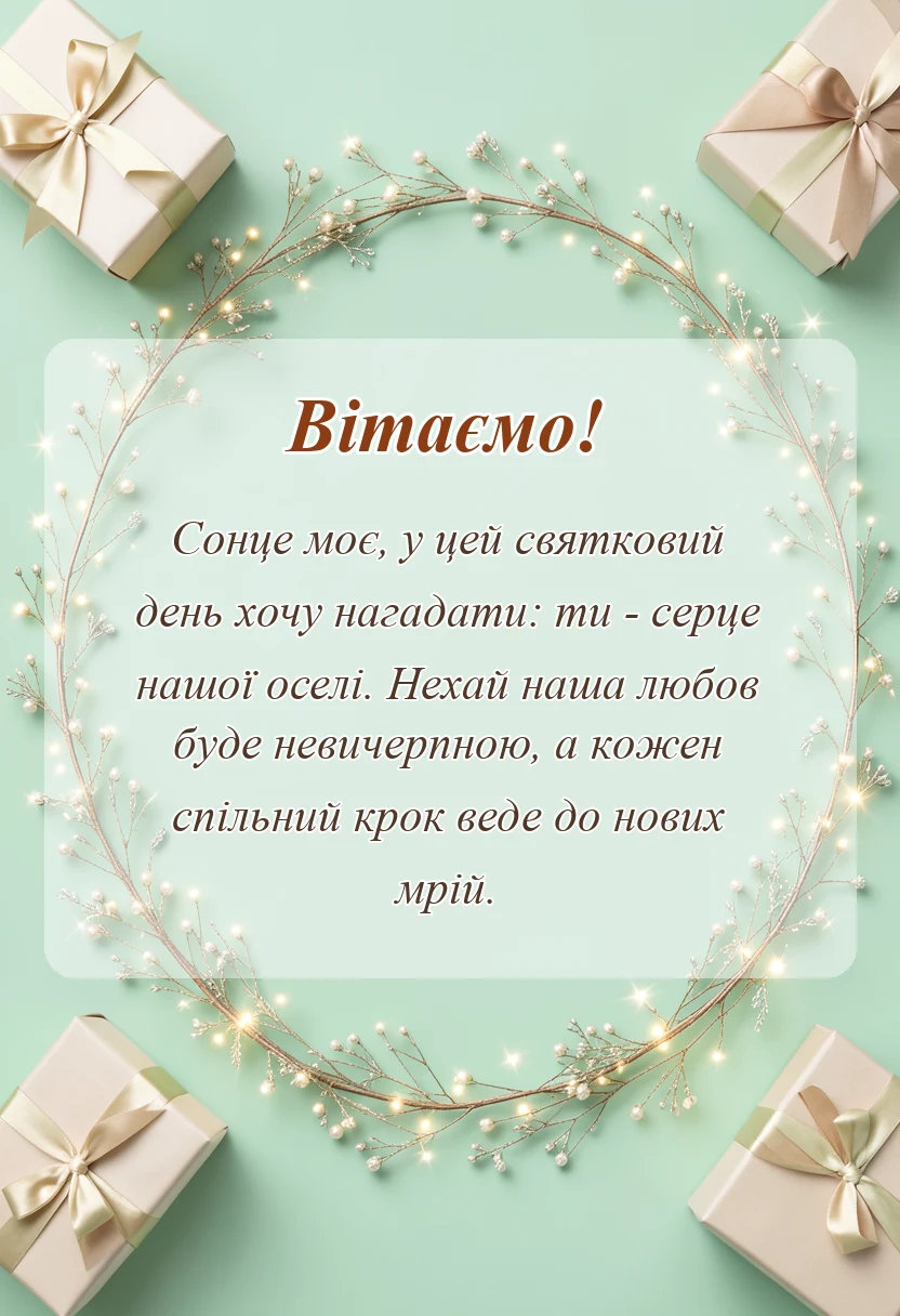 вітальна листівка - привітання з днем сімї дружині