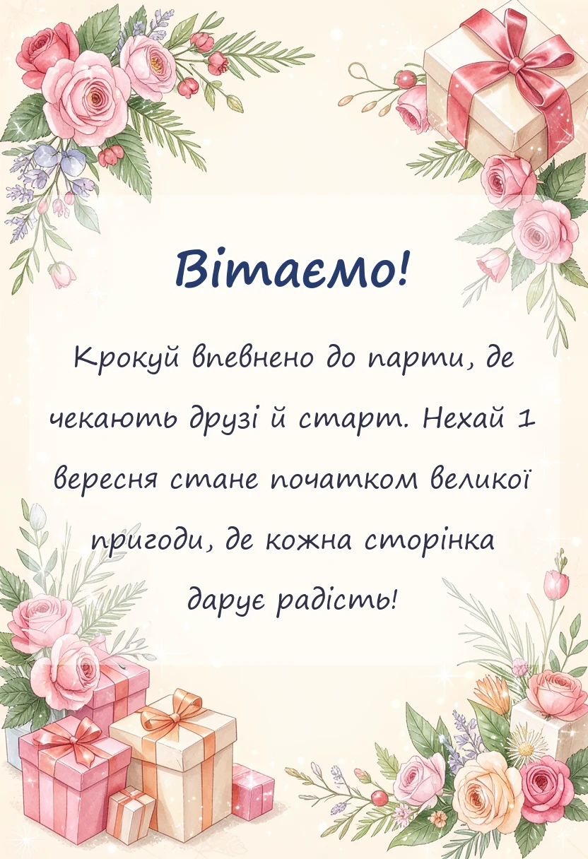 вітальна листівка - привітання першокласнику своїми словами