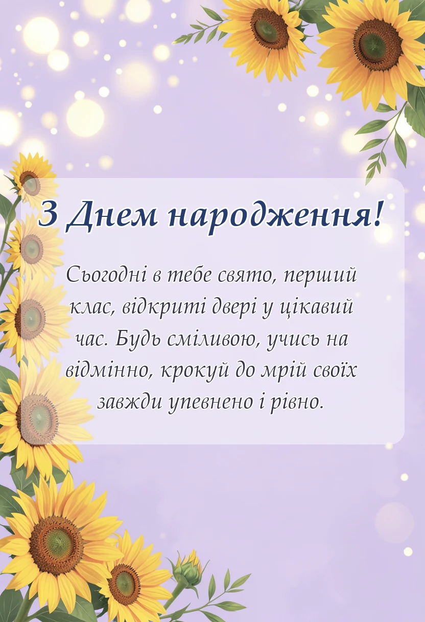 вітальна листівка - побажання першокласниці