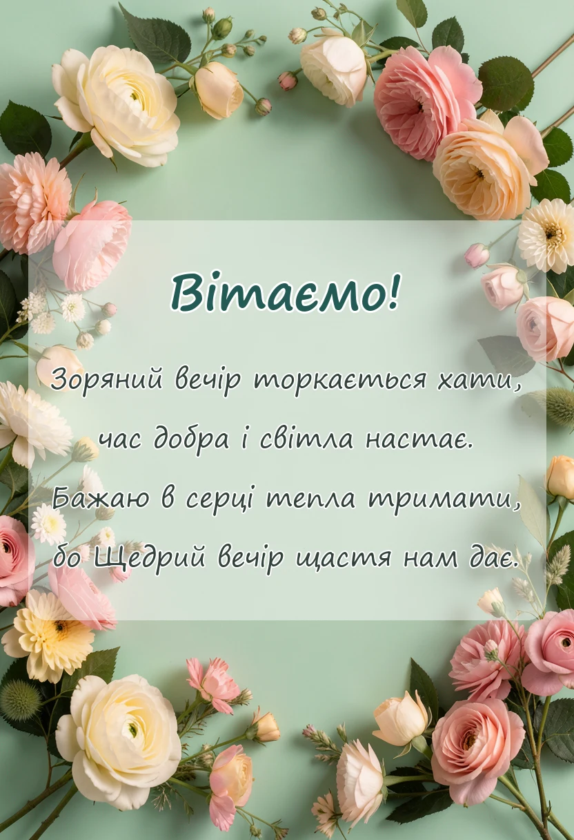 листівка з побажанням - привітання з щедрим вечором своїми словами