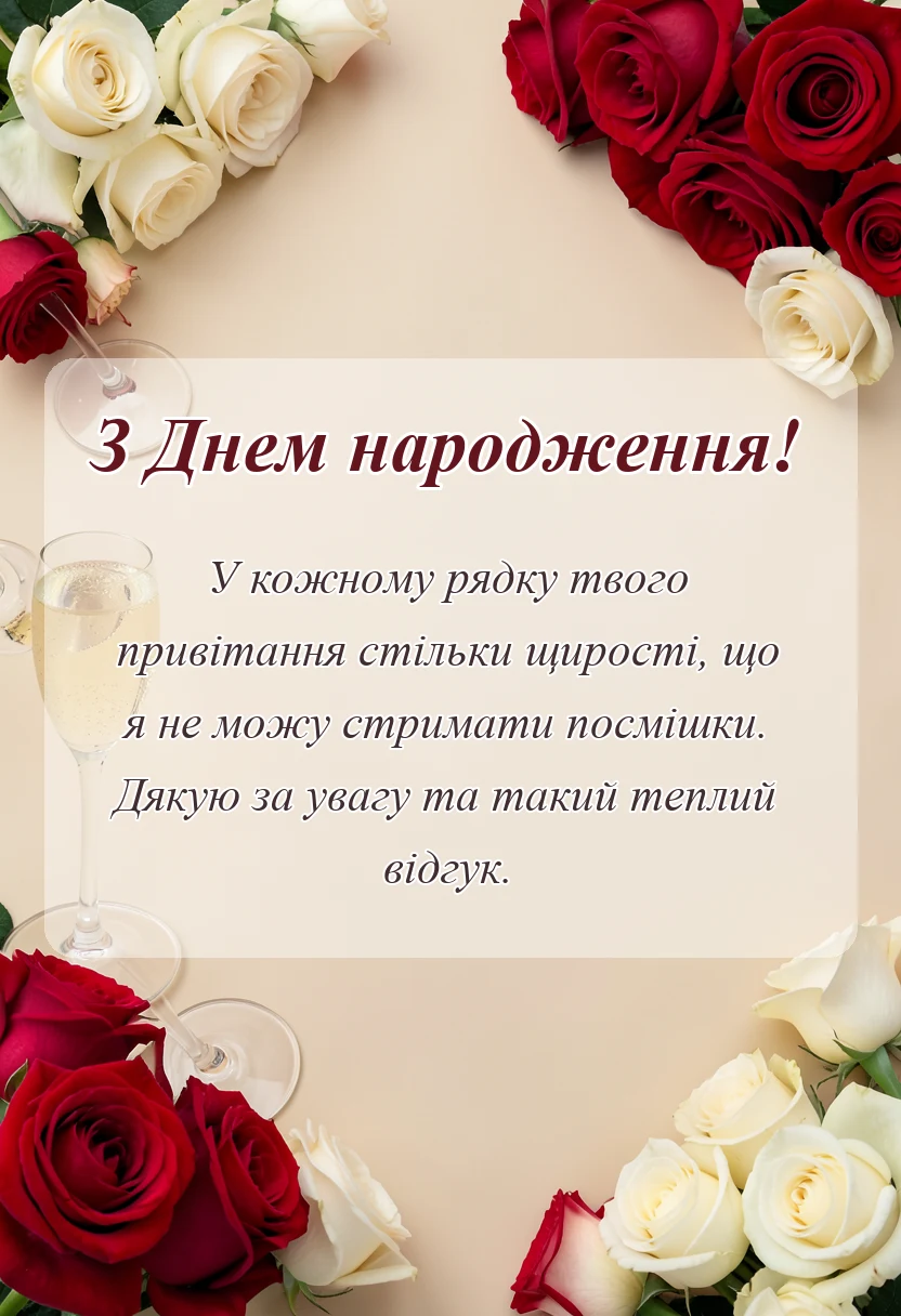 листівка з побажанням - дякую за привітання картинки та листівки у відповідь своїми словами