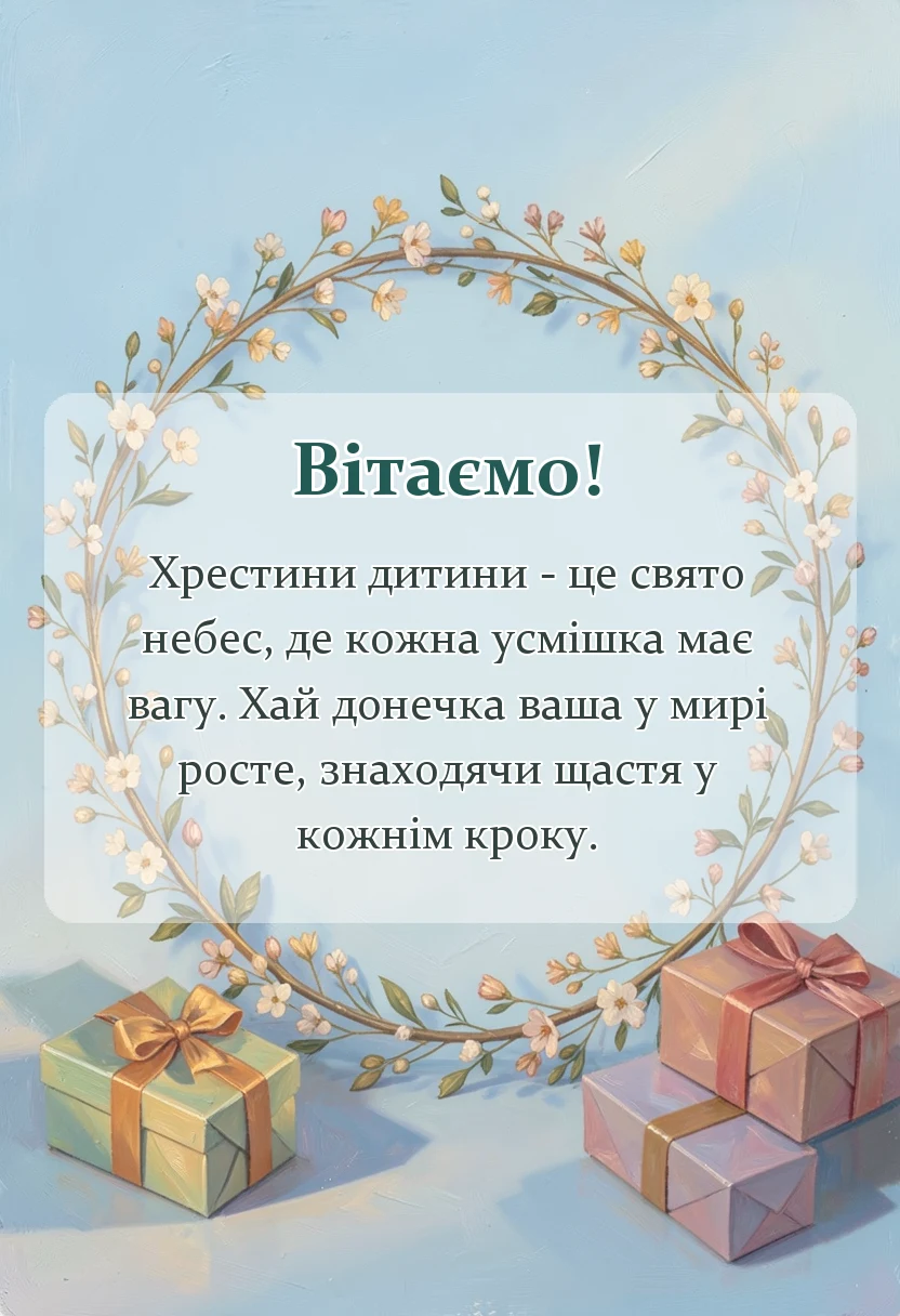красива листівка: привітання з хрестинами дівчинки