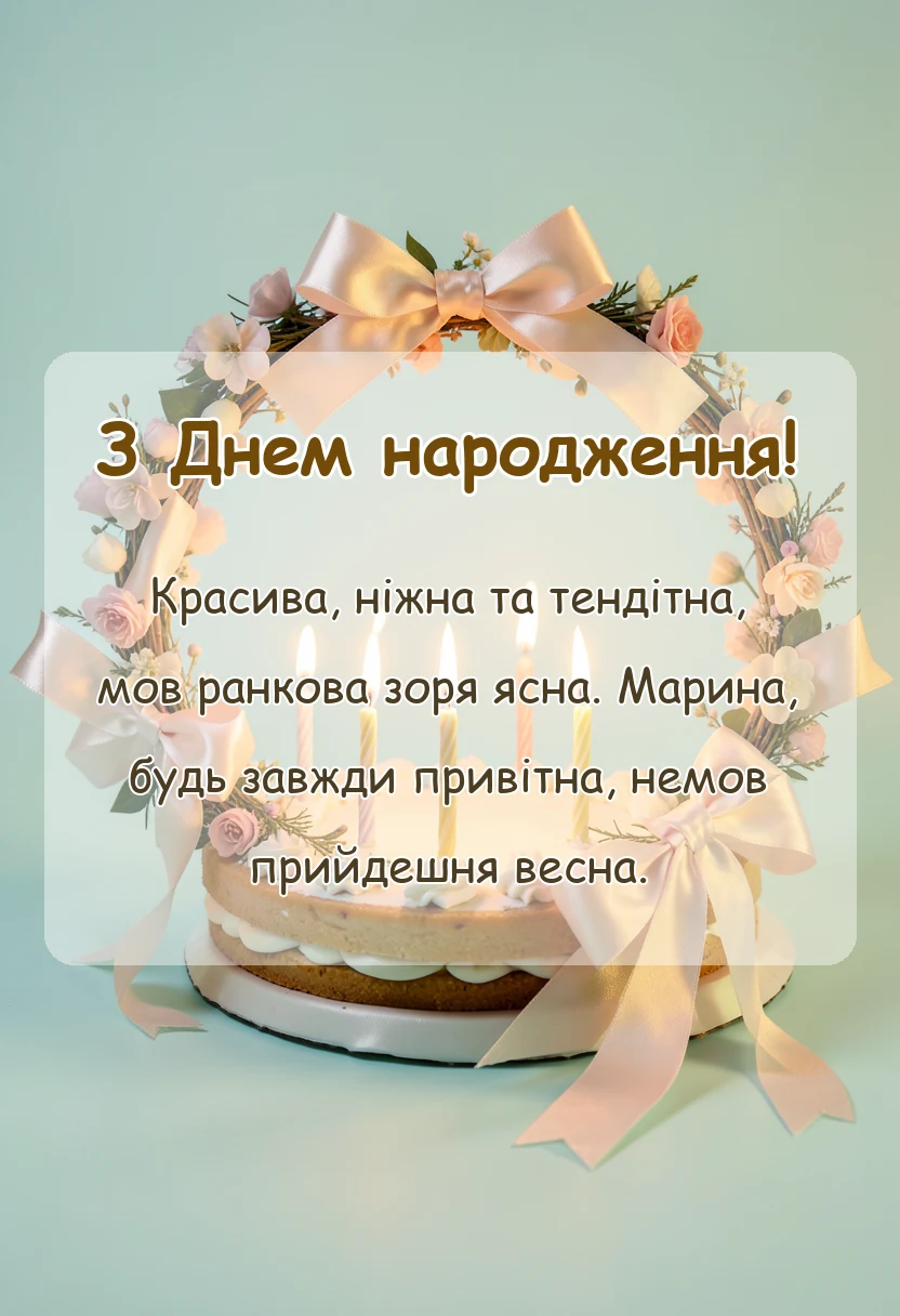 красива листівка: привітання з днем народження марина