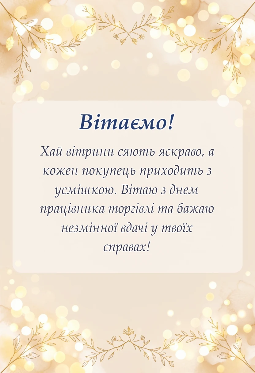 листівка з побажанням - привітання з днем працівника торгівлі