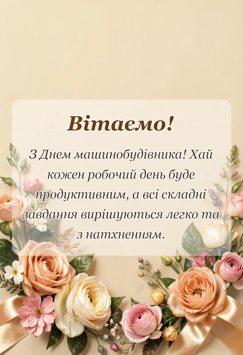 листівка з побажанням - привітання з днем машинобудівника