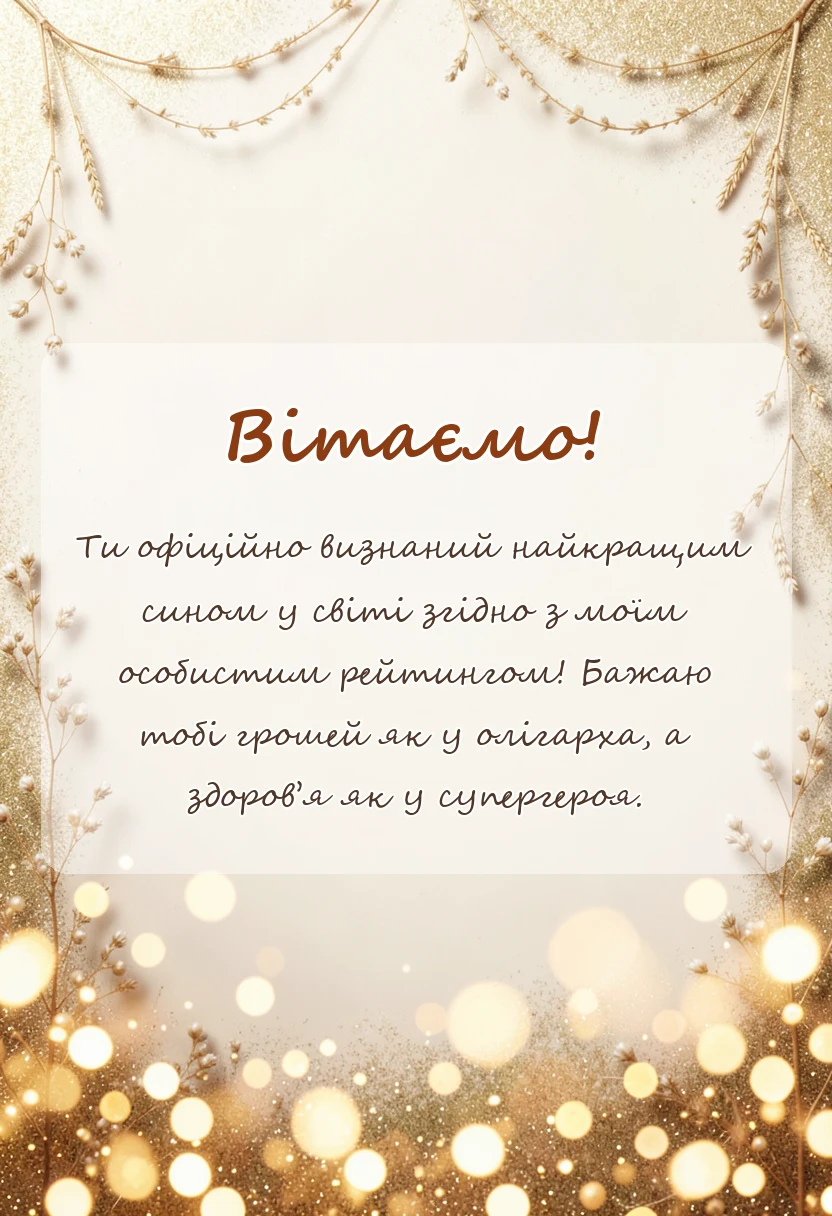 вітальна листівка - привітання з днем сина