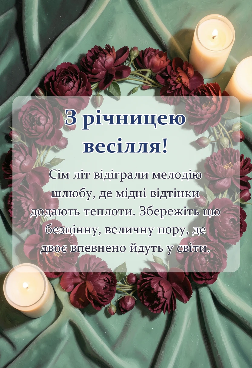 красива листівка: привітання з сьомою річницею весілля
