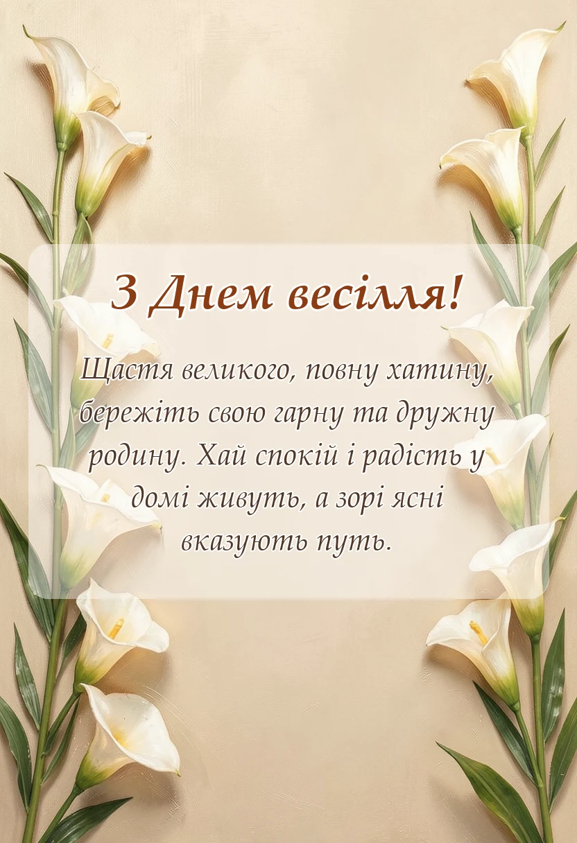святкова картинка: короткі привітання з весіллям вірші