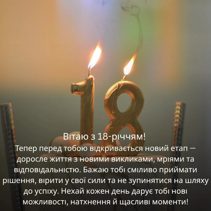 Свічки у формі цифри 18 на торті з привітанням.