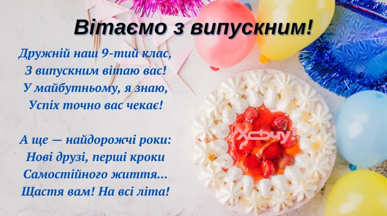 Вітання випускниці з тортам та кульками