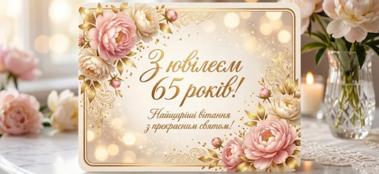 Картка привітання з 65-річчям жінці у квітах