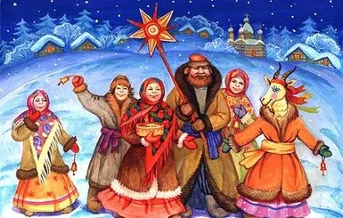 Дід Мороз та Снігурочка з дітьми на зимовій селі