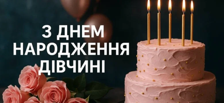 Розсипчастий рожевий торт з свічками та трояндами на фоні.